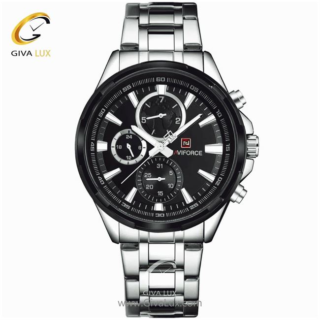 ساعت مچی اورجینال مردانه ناوی فورس|Naviforce|نوی فورس|نیوی فورس سه موتوره فول تایم مشکی | نقره ای| مشکی| کد رفرنس NF9089